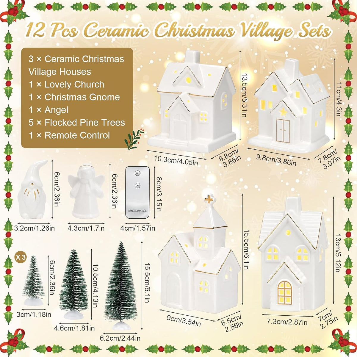 christmas village sets,12 pcs christmas village houses with shown in use