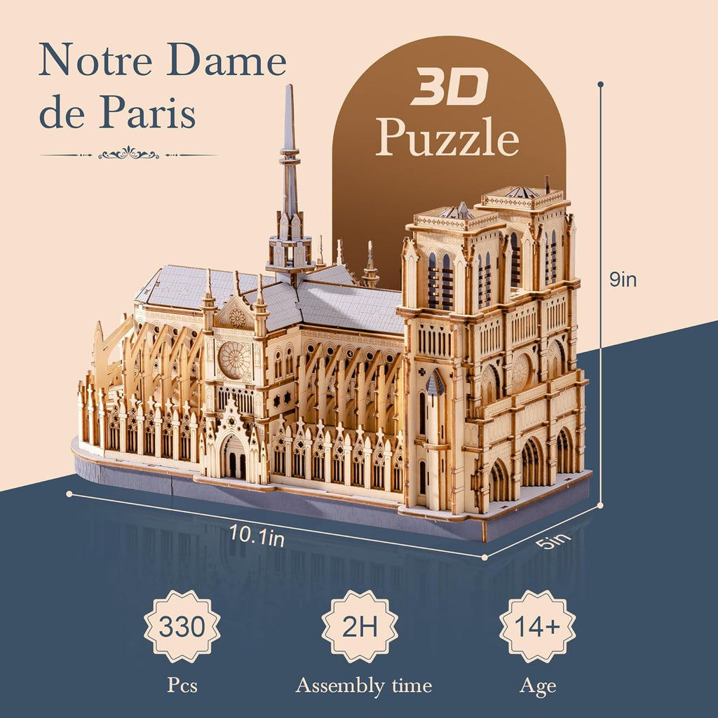 3d wooden puzzle for adults — notre dame shown in use