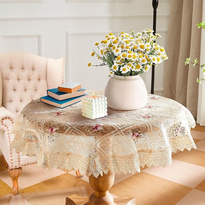 Warm Home Designs 70 Inch Round Tablecloth. Use Small Gold Tablecloth as Crochet Overlay, Coffee Table Cloth, Dresser Cover Top or Table Topper. Rustic Tablecloth for Vintage Kitchen. VTC Linen 70"