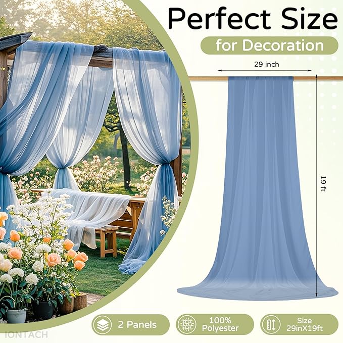 Wedding Arch Draping Fabric 29" x 19Ft Sheer Drapes for Backdrop Wedding Ceremony Reception Ceiling Decor Curtain Baby Bridal Shower Decoration (Dusty Blue, 2 Panels)