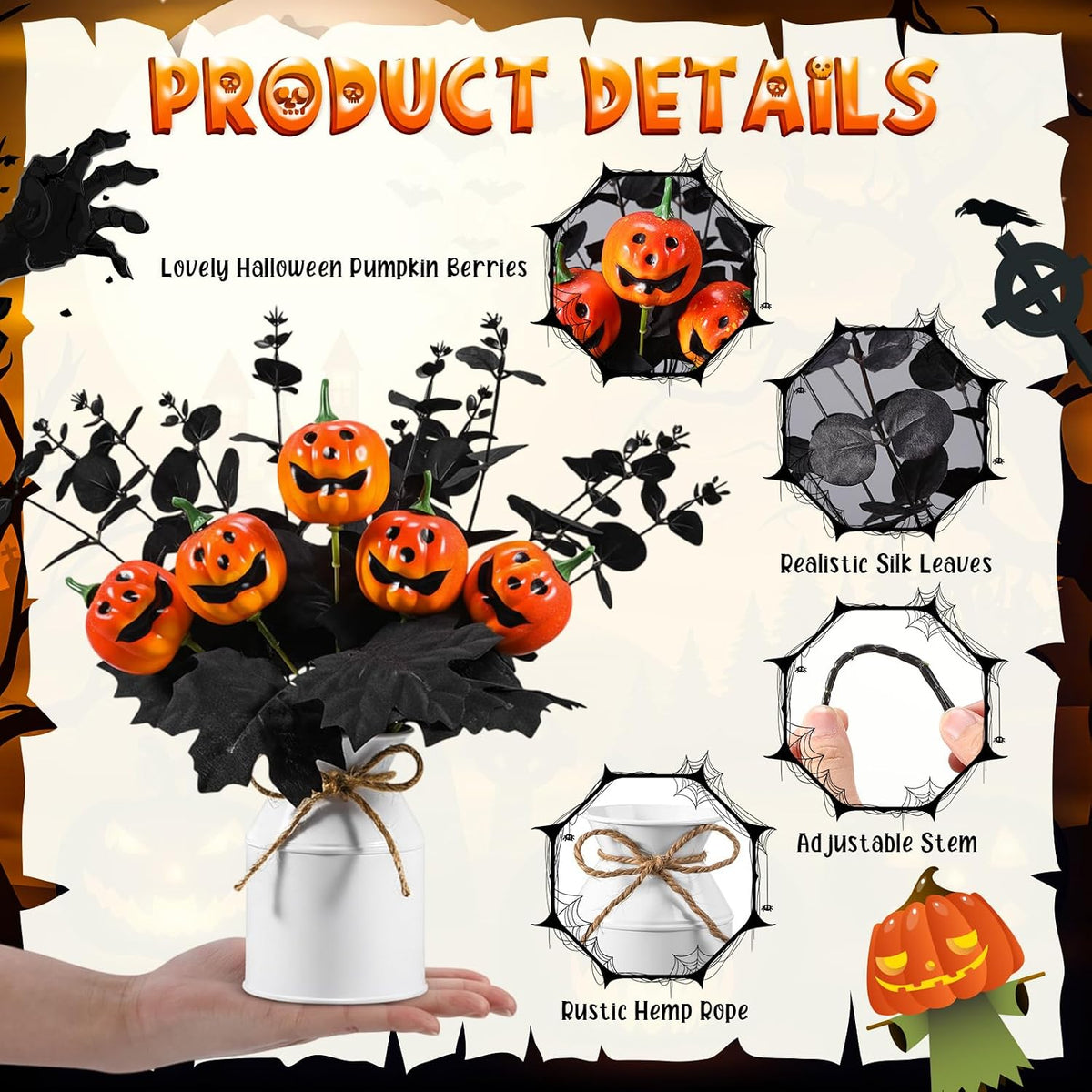 Thiccywoov 4 Sets Halloween Table Centerpiece Decorations Artificial Black Pu...