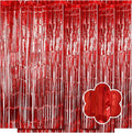 5 Pack Red Foil Curtain Backdrop 3.2ft x 9.8ft Metallic Tinsel Foil Fringe Curtains Streamer Photo Booth Backdrop for Birthday Party Engagement Bachelorette Party Decorations (Red)