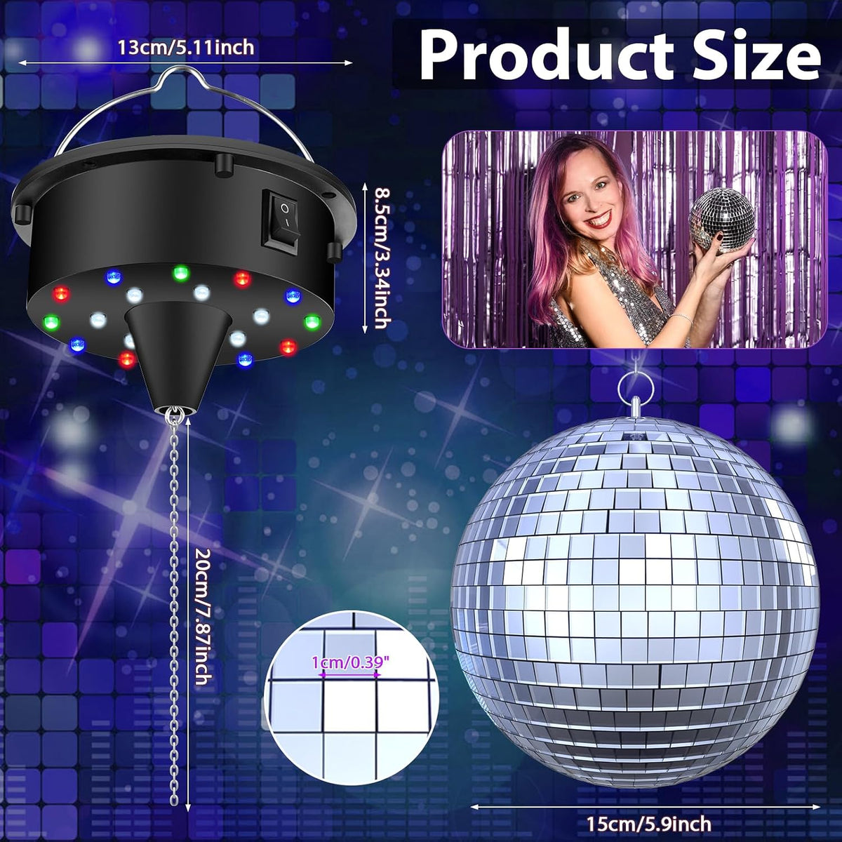 Disco Ball with Motor & Light, 5/8/10/15RPM Disco Spinner & 6" M...