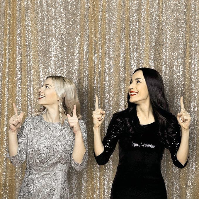JYFLZQ Champagne Sequin Backdrop Curtains 7ft x 7ft 1 Panel Glitter Photo Booth Backdrops Sparkly Photography Background Drapes for Parties Wedding Bridal Showers
