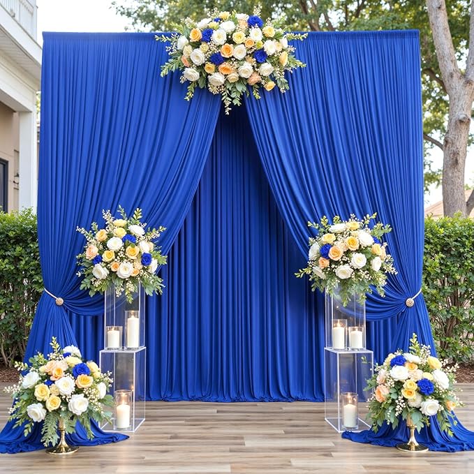 20ftx12ft Wrinkle Free Royal Blue Backdrop Curtain, 4 Panels 12FT Height Royal Blue Wedding Backdrop Drapes, Silky Polyester Back Drop Cloth for Birthday Photography Background Party Backdrop Draping