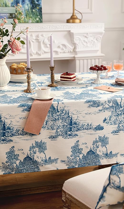 patdrea Designer Vintage Cyan Rectangle Small Tablecloth,Linen Ancient Castle and Manor Pattern Tablecloths,Table Cover Cloth Decor for Kitchen Dining Christmas,Thanksgiving,55"x71"-Lucerne a