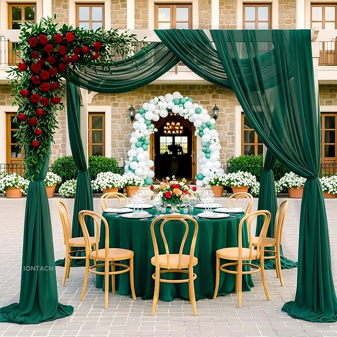 Wedding Arch Draping Fabric 29" x 19Ft Sheer Drapes for Backdrop Wedding Ceremony Reception Ceiling Decor Curtain Baby Bridal Shower Decoration (Hunter Green, 2 Panels)