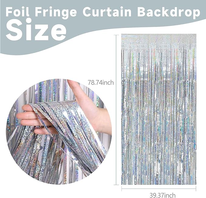 5 Pack Silver Glitter Streamers Party Decorations Tinsel Foil Fringe Curtains Christmas Birthday Bachelorette Party Wedding Decor Supplies