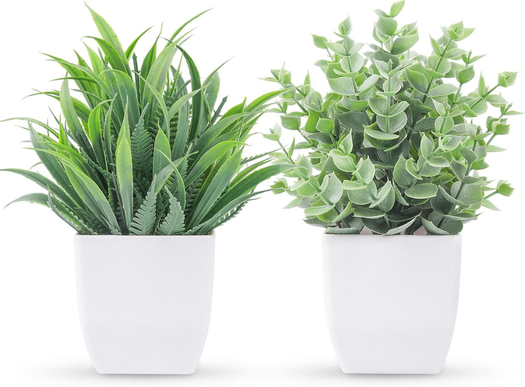 Der Rose 2 Pack Small Fake Plants Mini Artificial Potted Plants for Table Desk Home Laundry Room Bathroom Office Classroom Decor