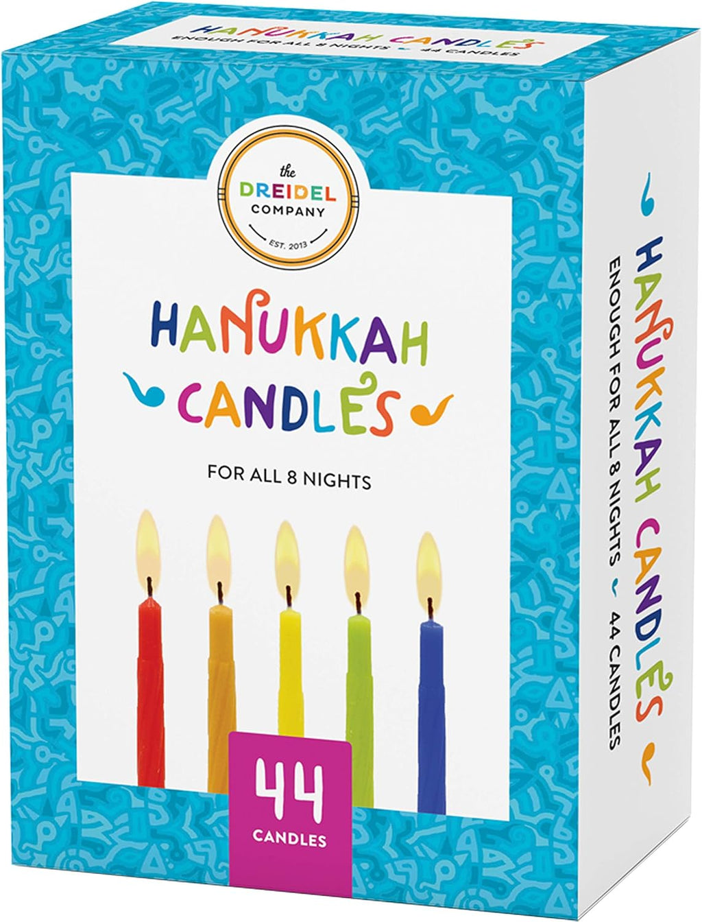 The Dreidel Company Menorah Candles Chanukah Candles 44 Colorful Hanukkah Candles for All 8 Nights of Chanukah Standard Size Fits Most Menorahs