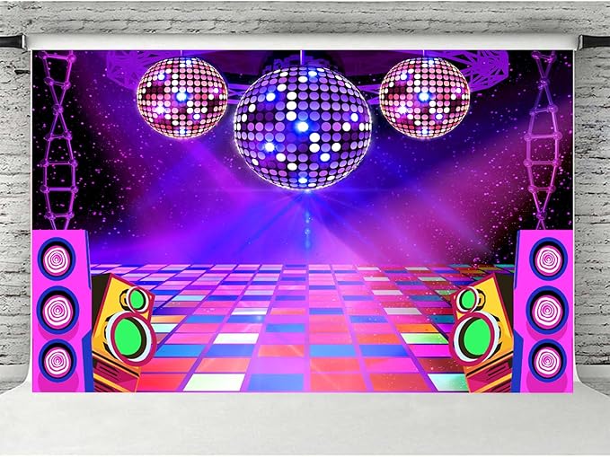 Dance Party Backdrop Retro 80s 90s Theme Stage Dance Ball Music Birthday Party Decoration DJ Photography Background 15 x 10 ft for Baby Shower Picture Photo Shoot Polyester Fabric, Green