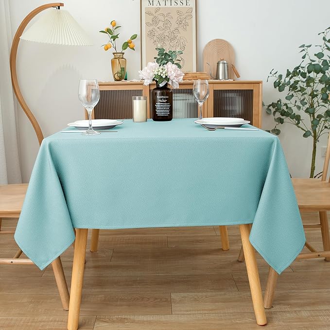 Biscaynebay Square Tablecloth 70x70 Inch-Auqa Blue Card Fabric Table Cover-Folding Table Cloths Linen Water Resistant Washable for Kitchen Dining Picnic Patio Outdoor Party Restaurant Tables
