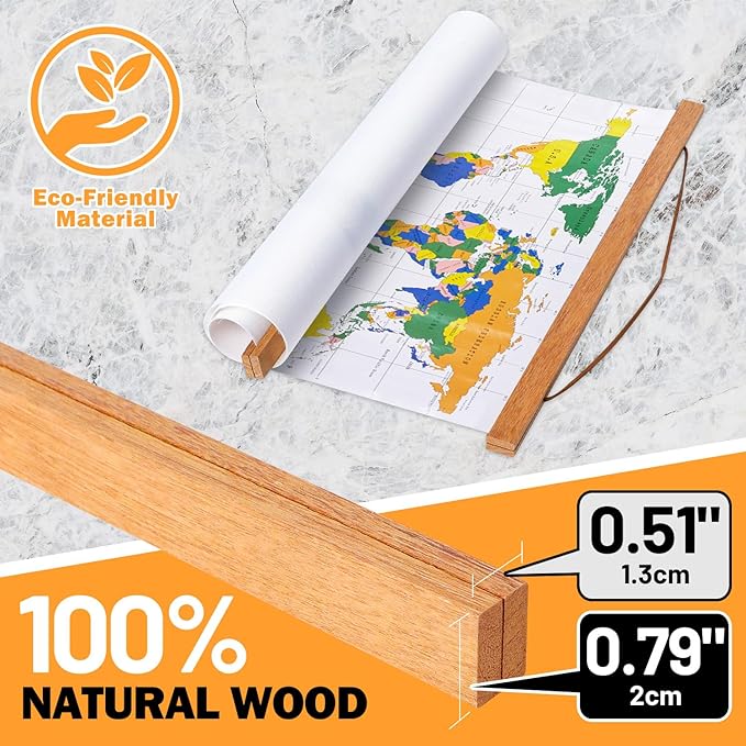 Magnetic Poster Hanger, 37x28 37x40 37x25 Poster Frame Wood Wooden Magnet Print Posters Dowel Scroll Hanger Hangers Hanging Kit for Walls Map Canvas Artwork (Teak Wood, 37")