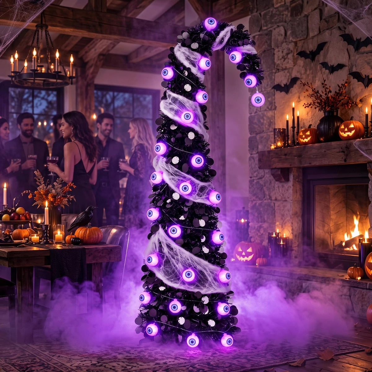 5ft pop up halloween tree with 35 purple, main product view