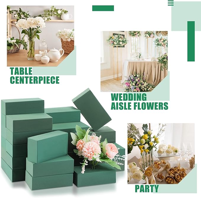 Marsui 30Pcs Floral Foam Blocks Dry and Wet Florist Foam Brick Flower Arrangements Supplies for Fresh and Artificial Flowers Craft Plant Filler Decoration, Green(3.2 x 5.5 x 1.8 Inch)