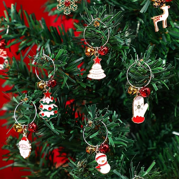 SANNIX 24pcs Christmas Wine Glass Charms - Identification Markers for Stem Glasses, Wine Tasting Party Favors & Holiday Decorations