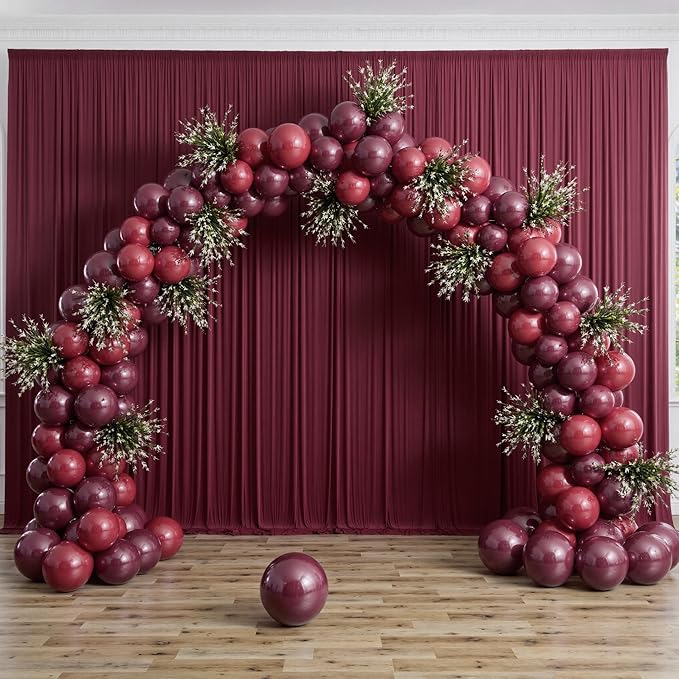 30 ft x 10 ft Wrinkle Free Maroon Backdrop Curtain for Parties, Polyester Burgundy Photo Backdrop Drapes 6 Panels 5x10ft for Baby Shower Wedding Birthday Party Engagement Ceremony Decoration