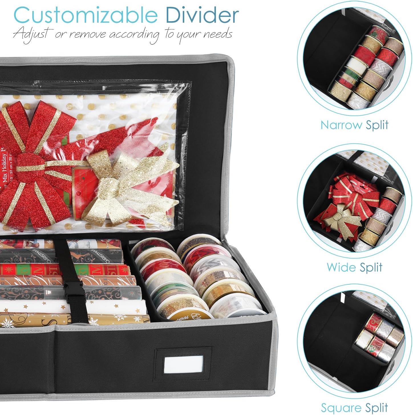 Hearth & Harbor Wrapping Paper Storage Container and Clear Wrap Paper Holder - Christmas Storage Bag with Interior Pockets - Fits Up to 36 Rolls of 40" - Tear Proof, Black