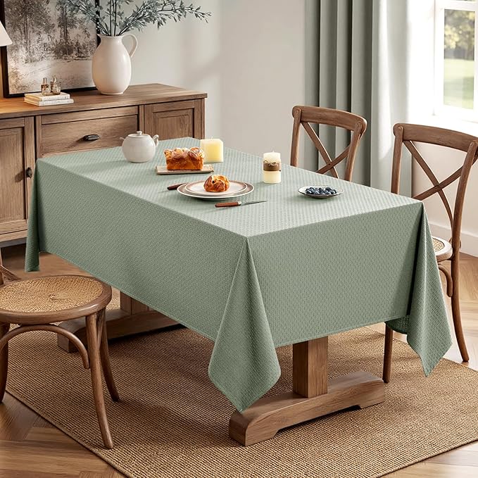 MIULEE Sage Green Linen Cottton Table Cloth Rectangle Tablecloth Waterproof Spillproof Cross-Star Textured Table Cltoth Decorative Farmhouse Style for Dining Party Weddings 52x70 Inch