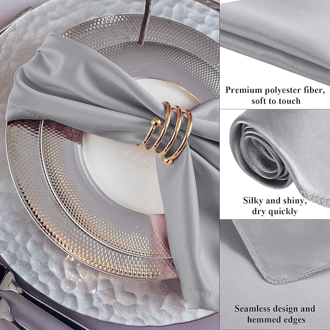 Aneco 12 Pieces Satin Napkin Square 20 x 20 Inches Dinner Napkins Weddings Party Napkin Soft Table Napkins for Romantic Weddings Party Dinner Decoration (Grey)