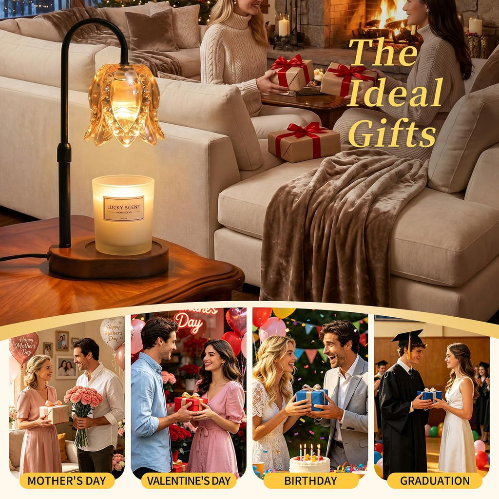 Candle Warmer Lamp for Jar Candles, Height Adjustable and Dimmable with Timer, Flame-Free Top-Down Wax Warmer Lamp, Gift for Women, Mom, Housewarming Gift, New Home Decor (B-Walnut)