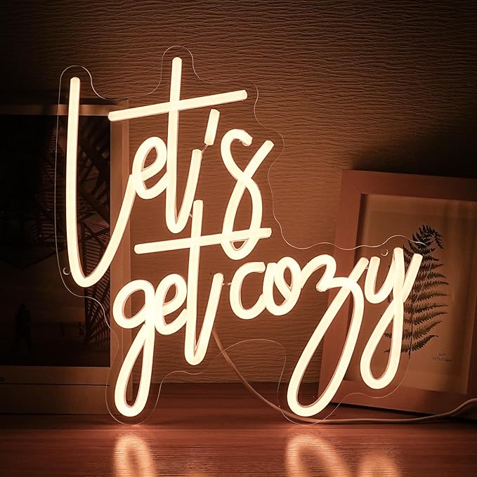 Let's Get Cozy Neon Signs, Wall Decor, Warm White Led Signs Usb Powered, Living Room Decor, Game Room Decor, For Adult Boys Girls Bedroom Restaurant Bar Hotel Party Birthday (13×12.6 in)