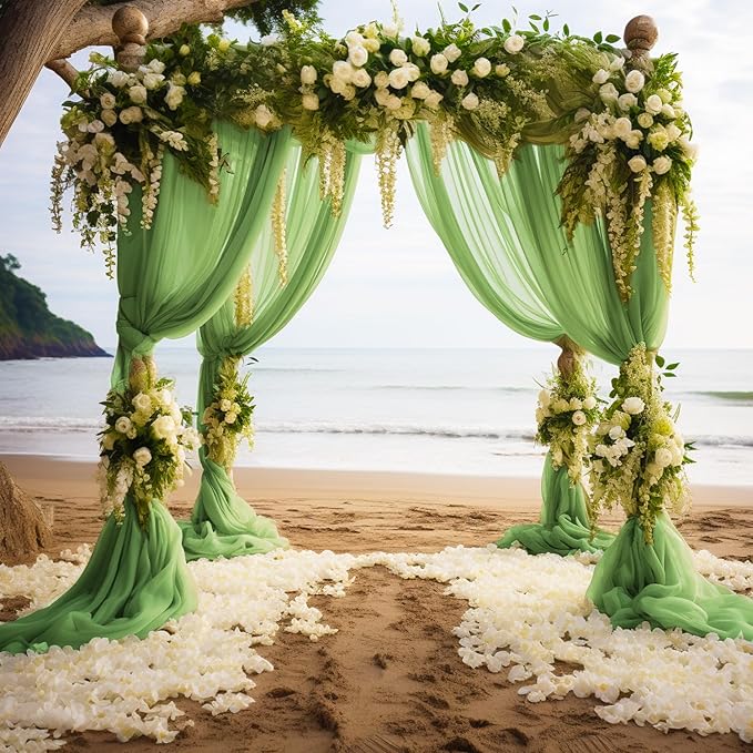 Wokceer Wedding Arch Draping 28.7" x 20FT Sage Green Sheer Fabric Backdrop for Ceremony, Birthday Party, Bridal Shower Decoration