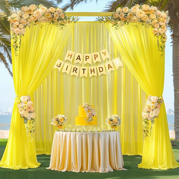 10ft x 10ft Yellow Backdrop Curtain Drapes, Wrinkle-Free Sheer Chiffon Fabric Photo Backgroud Panels for Wedding Arch Party Ceremony Stage Photography Decoration