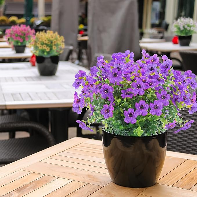 12 Bundles Artificial Flowers Outdoor UV Resistant Fake Plastic Plants Indoor Outside Hanging Plants Garden Porch Window Box Home Wedding Farmhouse Festive Shrub Decor (Purple)