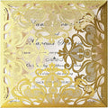 Hosmsua 6.3 x 6.3 Inch 50PCS Gold Glitter Laser Cut Wedding invitation Cards with Envelopes Hollow Lace Rose Invitation for Engagement Wedding Bridal Shower Invite (Gold Glitter)