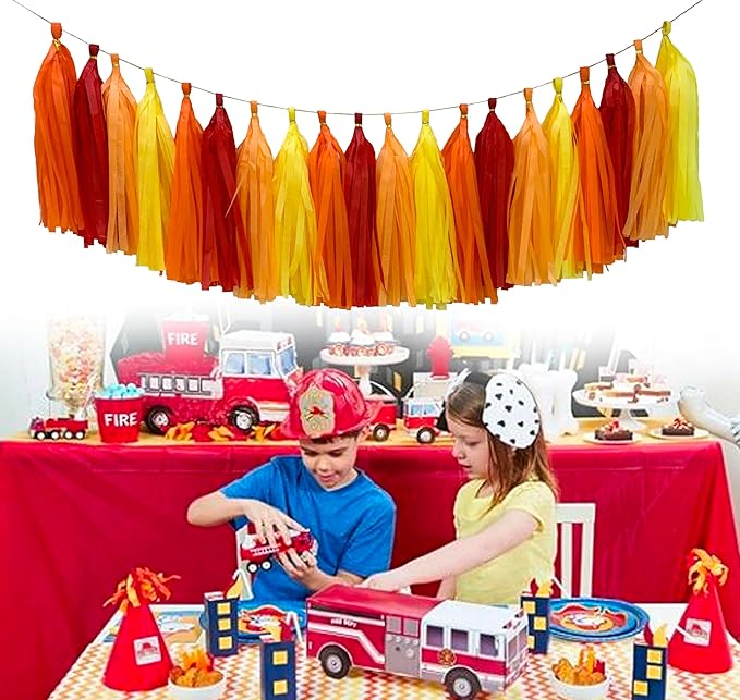 Red Orange Yellow Tissue Paper Tassel Garland,Tissue Tassel Banner for Party Decorations,Pack of 20