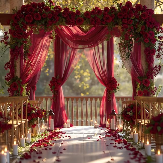 Wedding Arch Draping Fabric, 1 Panel Burgundy Sheer Backdrop Curtain Tulle Fabric Drapery for Arbor Wedding Archway Ceremony Party Ceiling Decor Backdrop