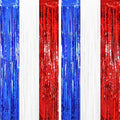 2 Pack Red White and Blue Tinsel Foil Fringe Curtains, 4th of July Decorations, Metallic Tinsel Party Streamers Backdrop for Patriotic, Memorial Day, Independence Day Party Decorations