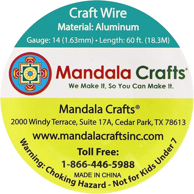 Mandala Crafts 14 Gauge Anodized Aluminum Craft Wire for Jewelry Making - 60 FT Colored Flexible Turquoise Wire - Bendable for Bonsai Armature Crafting Sculpting
