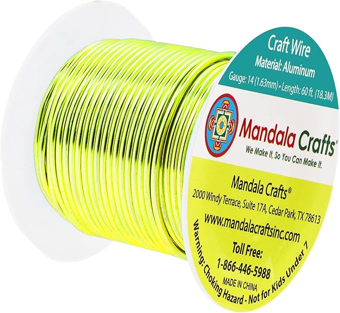 Mandala Crafts 14 Gauge Anodized Aluminum Craft Wire for Jewelry Making - 60 FT Colored Flexible Yellow Green Wire - Bendable for Bonsai Armature Crafting Sculpting