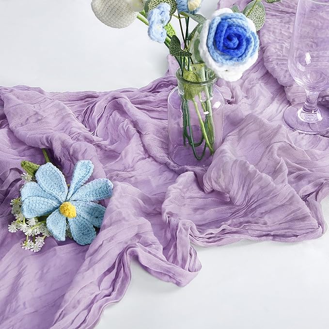 10-Pack Lilac Cheesecloth Table Runners – 10FT (35x120 Inch) Boho Rustic Gauze Fabric Cheese Cloth Table Runner for Weddings, Baby Showers, Bridal Shower, Farmhouse & Birthday Party Decor