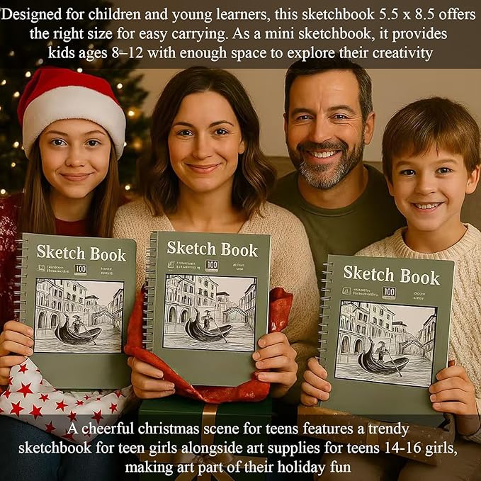 Sketch Book 5.5 X 8.5 inch, Artist Sketch Pad (Pack of 3), 300 Sheets (68lb/100gsm) Spiral Bound Sketchbook, 100 Sheets Each, Acid Free Drawing Paper, Suitable for Adults & Teens