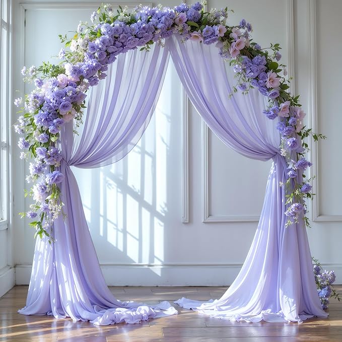 Wedding Arch Draping Fabric,1 Panel 18FT Purple Sheer Chiffon Curtain Drapes 6 Yards for Wedding Ceremony Birthday Party Decoration