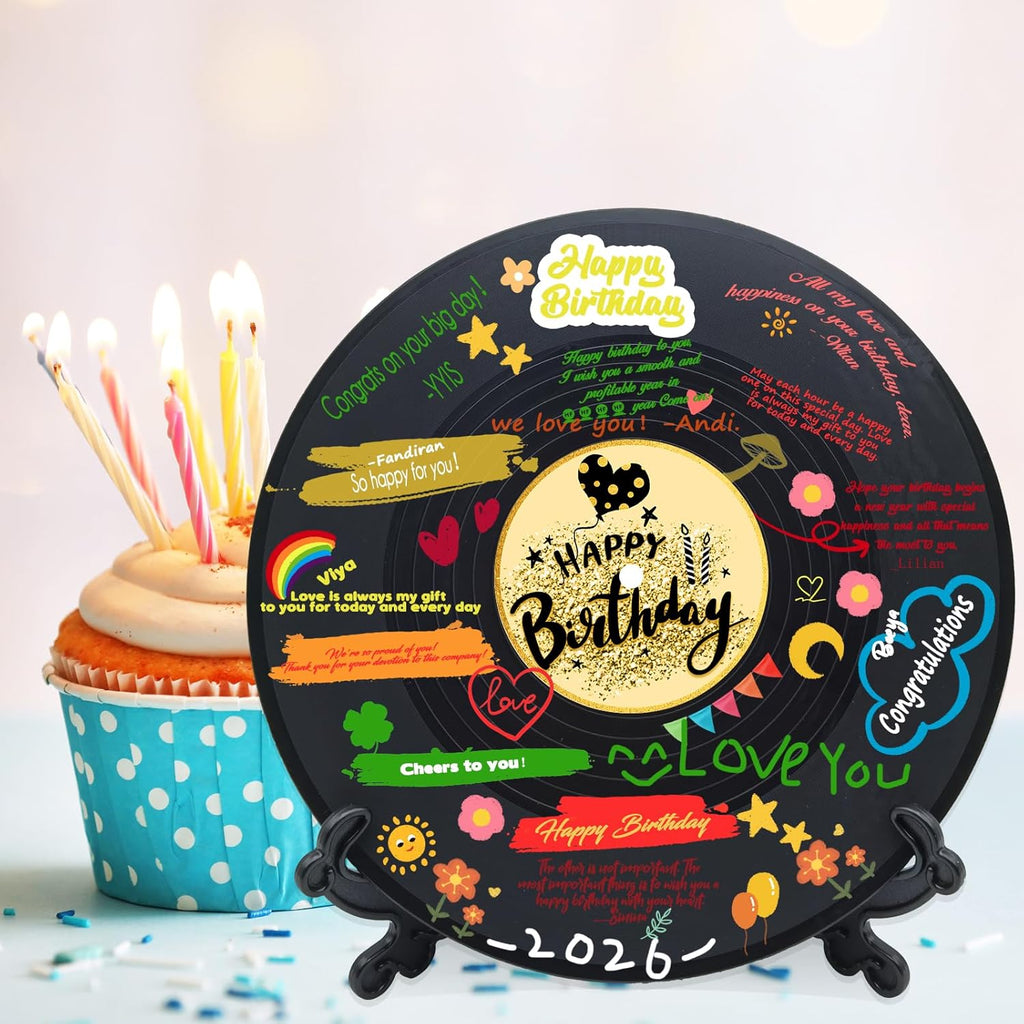 pwvsayjcj Vinyl Record Birthday Decorations, Happy Birthday Party Favor Sign Poster, Large Guest Book 11.6" x 11.6"