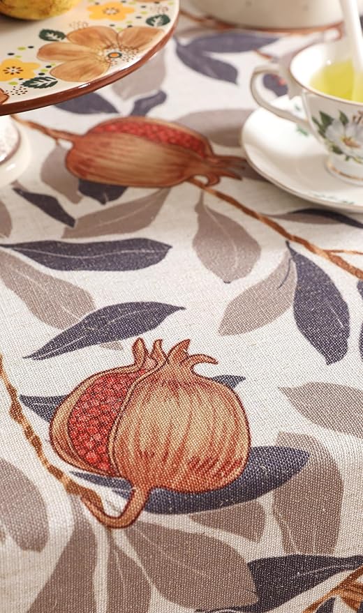 patdrea Designer Vintage SaddleBrown Linen Table Runner 87 Inch Long, Pomegranates Pattern Table Mat, Decoration for Kitchen Dining Table Coffee Table Shelf Cabinet Banquet Christmas ,12"*87"