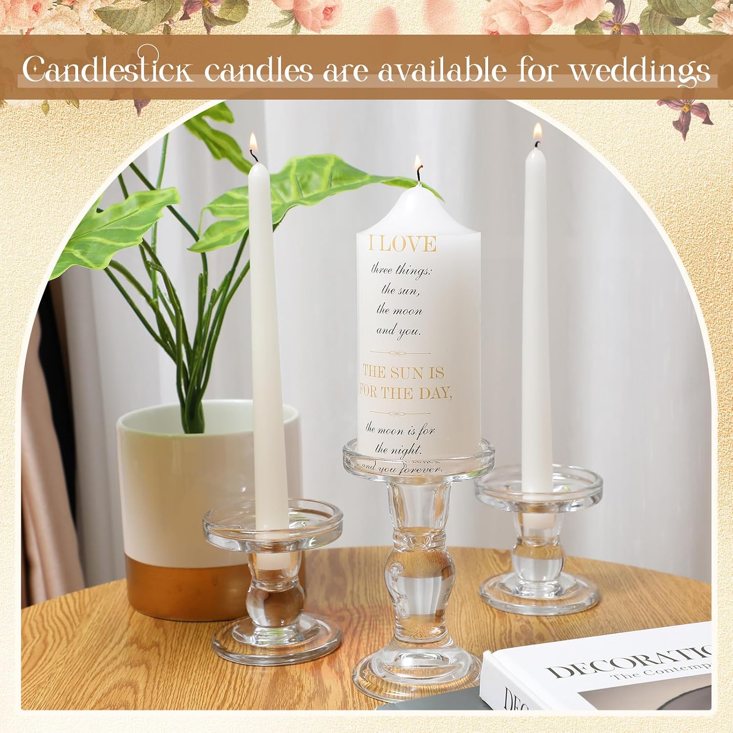 MTLEE 3 Unity Candles with Candle Holder for Wedding Unity Candle Set Include 1 Pillar and 2 Taper Candles for Ceremony Wedding Accessories Baptism Catholic Church (Love Things)