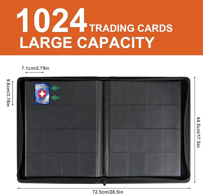1000+ Pockets Trading Card binder, GEAoffice PU Cover Card Collection Binder, Premium 16 Pockets Card Holder Folders, Side Loading Card Album for YuGiOh, MTG, TCG, Game Cards & Sports Cards, Orange