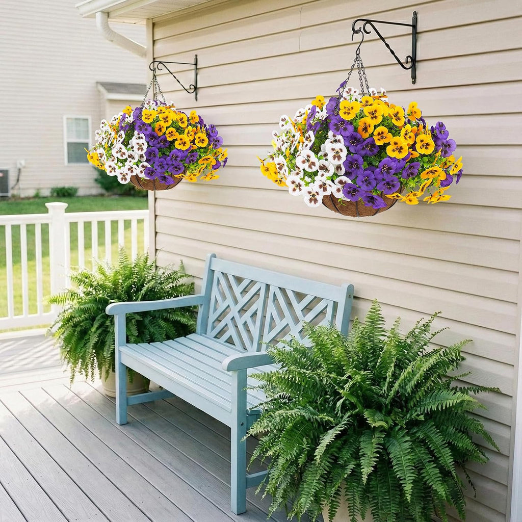 lovemoon 2 sets artificial hanging pansy flowers with, front angle view