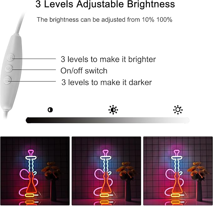Hookah Neon Sign for Wall Décor with Dimmable Switch LED Neon Signs Light