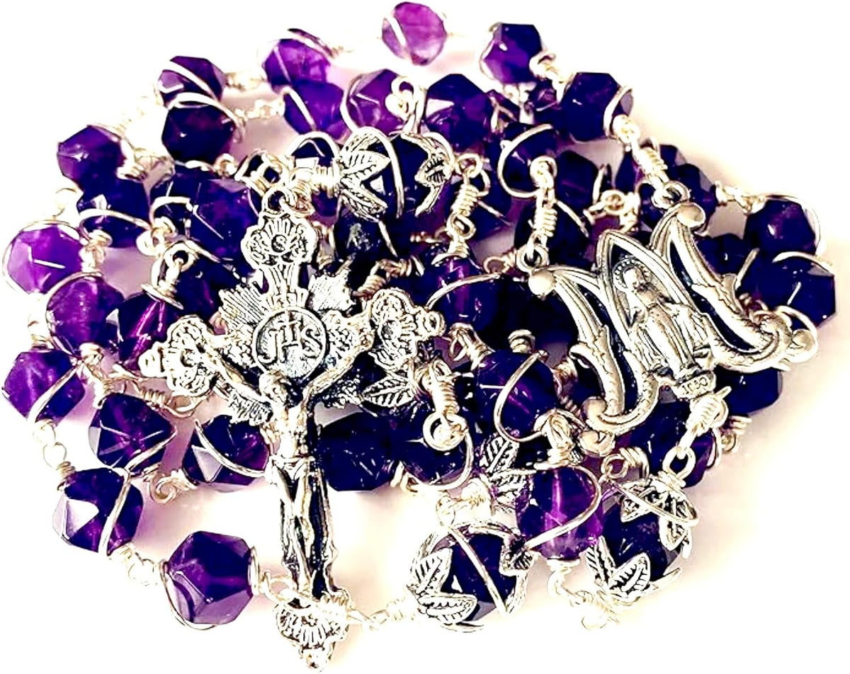 elegantmedical handmade amethyst rosary beads necklace 925 sterling, main product view