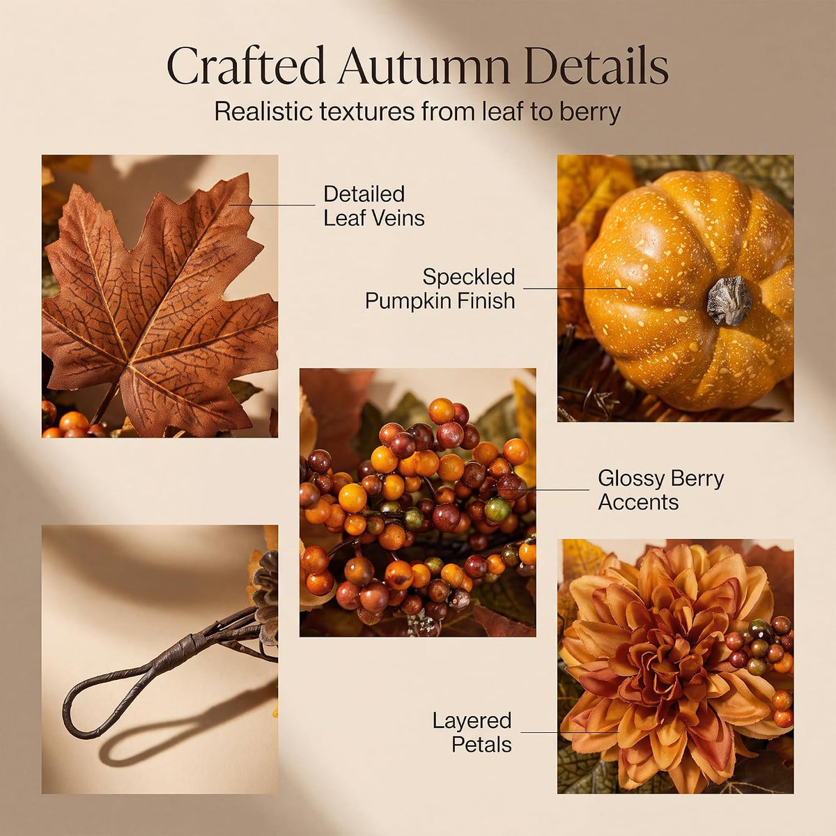 6 ft realistic fall garland for mantle autumn, close-up detail