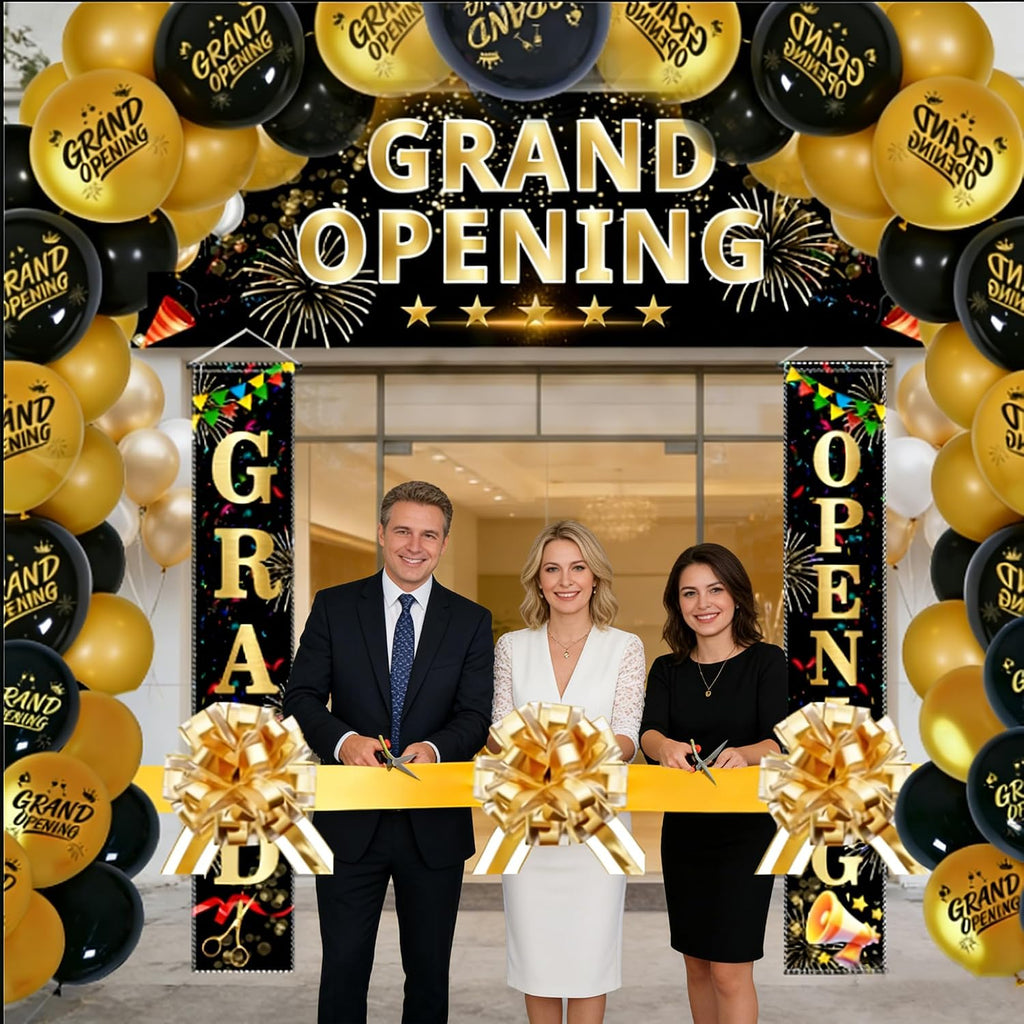 grand opening party kit 71pcs with 3x10ft banner showing dimensions