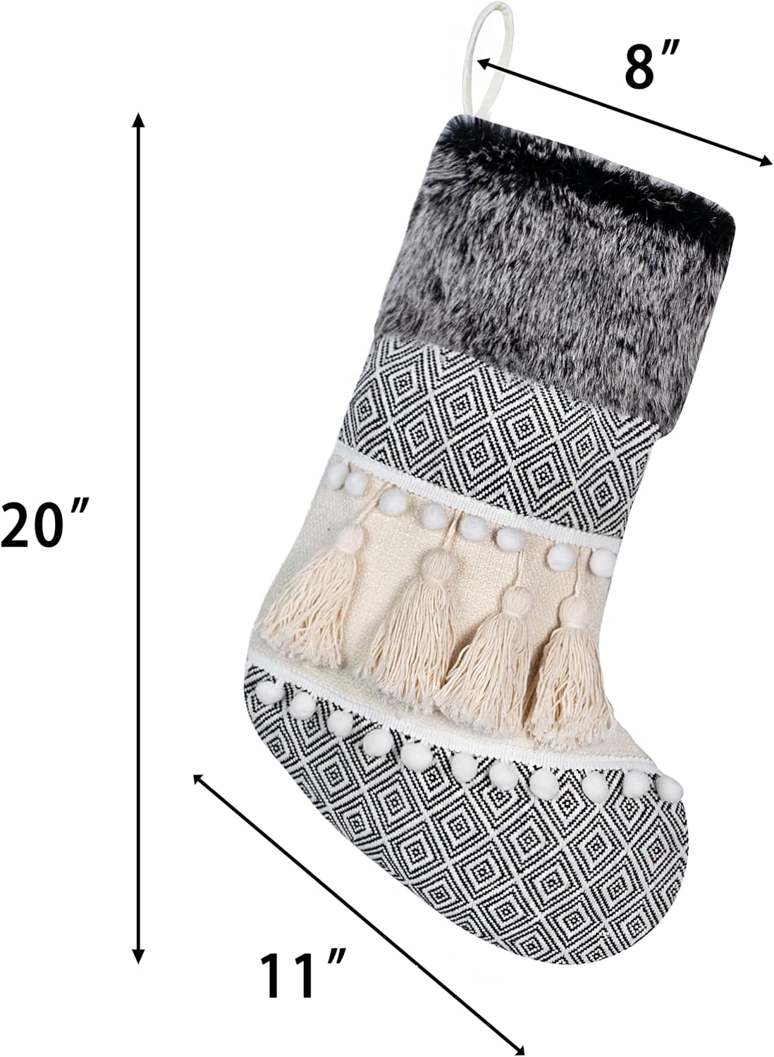 BHD BEAUTY 2025 New Farmhouse Bohemian Style Christmas Stocking Set of 6 Tassel Xmas Stocking Boho Macrame Decorations Mantel Hanging Ornament for Xmas Holiday Party