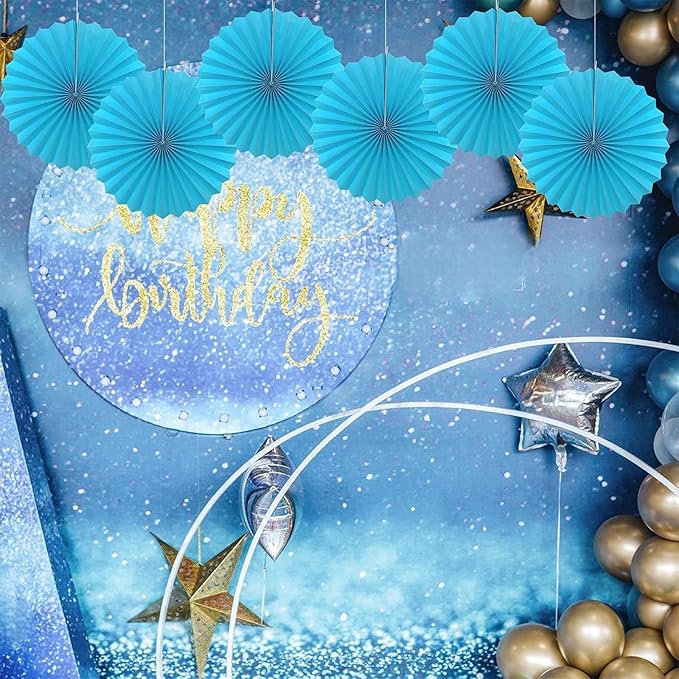 BARTHEW Blue Hanging Paper Fans,Blueaccessories Paper Decorations for Party,Blue Harmony Classroom Decorations,Party Decorations for Boys 16in Hanging Paper Fans 30 Color DIY Set (Sky Blue)