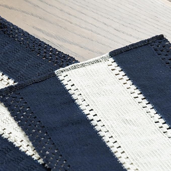Artoid Mode Dark Blue Farmhouse Rustic Table Runner, Seasonal Hollow Kitchen Dining Table Decoration for Home Party Decor 12x48 Inch